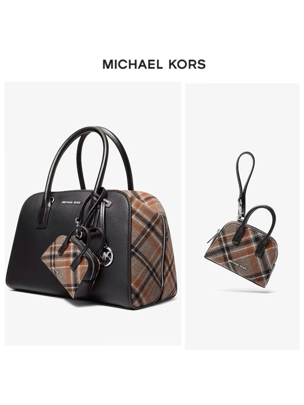 NWT MICHAEL KORS Aston Wool Blend Faux Leather Trim Bag Charm/Coin Purse Keychai